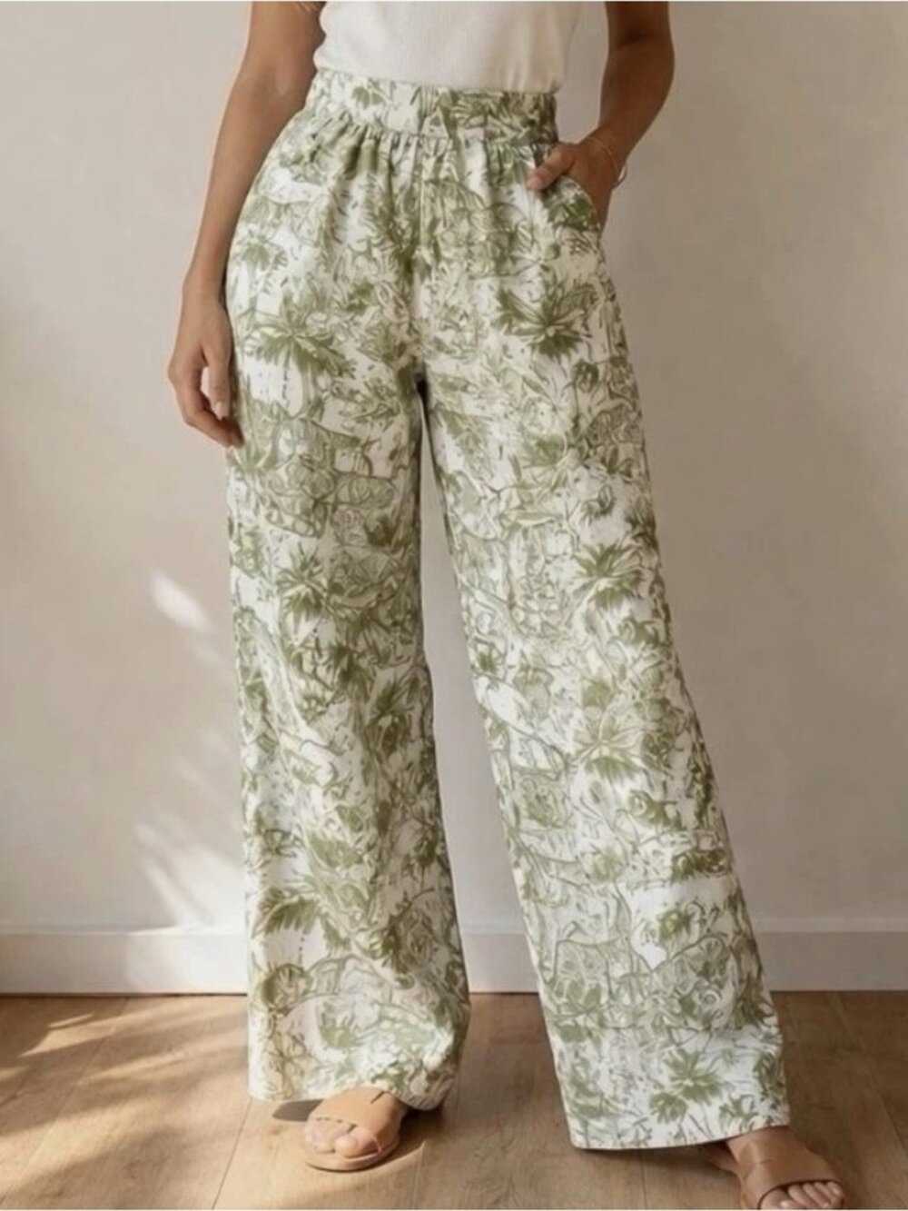 Rachel Zoe Linen Toile Print Wide Leg Pants